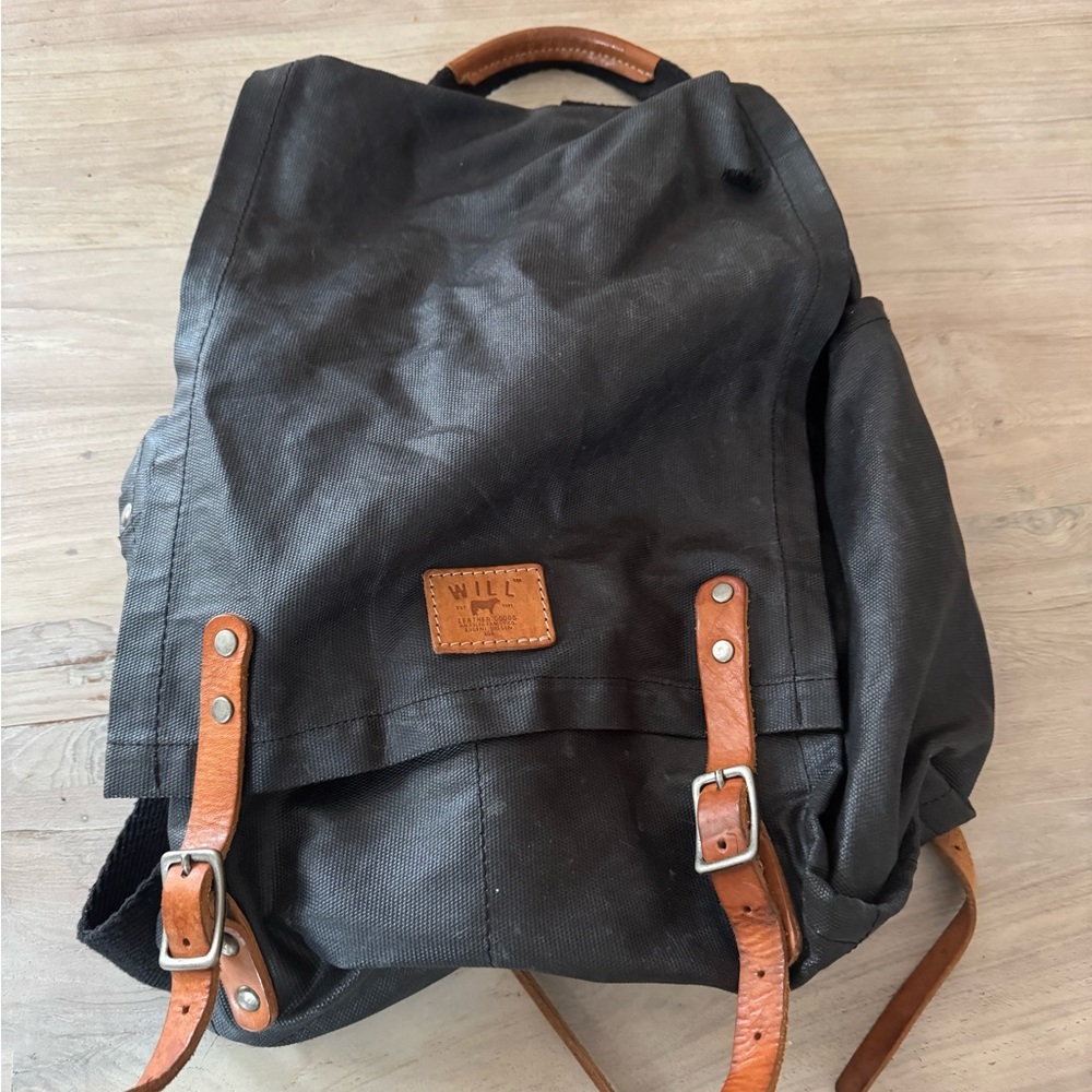 Will Leather Goods Wax Coated Canvas Backpack. Black.